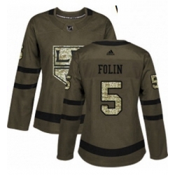 Womens Adidas Los Angeles Kings 5 Christian Folin Authentic Green Salute to Service NHL Jersey 