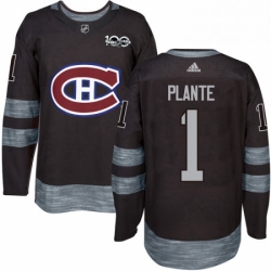 Mens Adidas Montreal Canadiens 1 Jacques Plante Premier Black 1917 2017 100th Anniversary NHL Jersey 