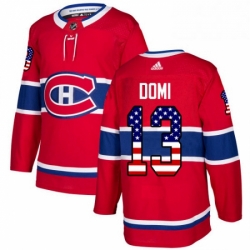 Mens Adidas Montreal Canadiens 13 Max Domi Authentic Red USA Flag Fashion NHL Jersey 