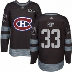 Mens Adidas Montreal Canadiens 33 Patrick Roy Authentic Black 1917 2017 100th Anniversary NHL Jersey 