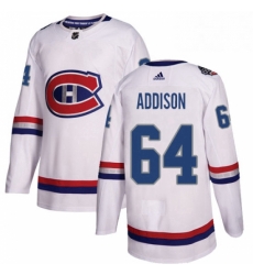 Mens Adidas Montreal Canadiens 64 Jeremiah Addison Authentic White 2017 100 Classic NHL Jersey 