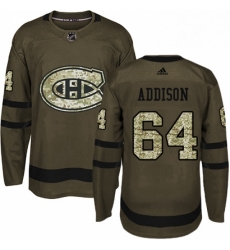 Mens Adidas Montreal Canadiens 64 Jeremiah Addison Premier Green Salute to Service NHL Jersey 