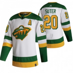 Men Minnesota Wild 20 Ryan Suter White Adidas 2020 21 Reverse Retro Alternate NHL Jersey