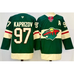 Men Minnesota Wild 97 Kirill Kaprizov Green 2024 25 With Patch Home Stitched Hockey Jersey