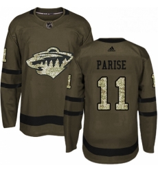 Mens Adidas Minnesota Wild 11 Zach Parise Authentic Green Salute to Service NHL Jersey 