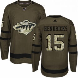 Mens Adidas Minnesota Wild 15 Matt Hendricks Premier Green Salute to Service NHL Jersey 