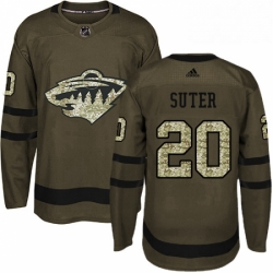 Mens Adidas Minnesota Wild 20 Ryan Suter Authentic Green Salute to Service NHL Jersey 