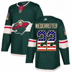 Mens Adidas Minnesota Wild 22 Nino Niederreiter Authentic Green USA Flag Fashion NHL Jersey 