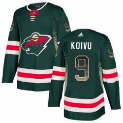 Mens Adidas Minnesota Wild 9 Mikko Koivu Authentic Green Drift Fashion NHL Jersey 