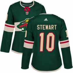 Womens Adidas Minnesota Wild 10 Chris Stewart Authentic Green Home NHL Jersey 