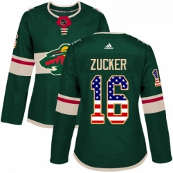 Womens Adidas Minnesota Wild 16 Jason Zucker Authentic Green USA Flag Fashion NHL Jersey 