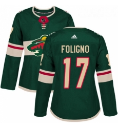 Womens Adidas Minnesota Wild 17 Marcus Foligno Premier Green Home NHL Jersey 