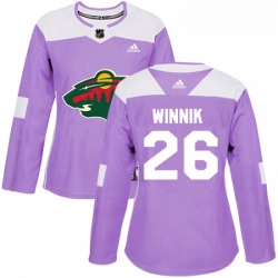 Womens Adidas Minnesota Wild 26 Daniel Winnik Authentic Purple Fights Cancer Practice NHL Jersey 