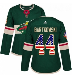 Womens Adidas Minnesota Wild 44 Matt Bartkowski Authentic Green USA Flag Fashion NHL Jersey 