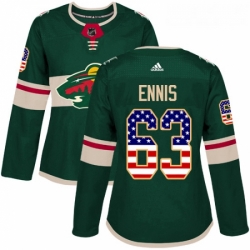 Womens Adidas Minnesota Wild 63 Tyler Ennis Authentic Green USA Flag Fashion NHL Jersey 