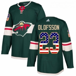 Youth Adidas Minnesota Wild 23 Gustav Olofsson Authentic Green USA Flag Fashion NHL Jersey 