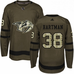 Mens Adidas Nashville Predators 38 Ryan Hartman Authentic Green Salute to Service NHL Jersey 