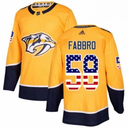 Mens Adidas Nashville Predators 58 Dante Fabbro Authentic Gold USA Flag Fashion NHL Jersey 