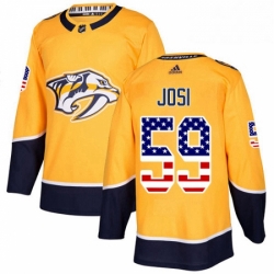 Mens Adidas Nashville Predators 59 Roman Josi Authentic Gold USA Flag Fashion NHL Jersey 