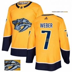 Mens Adidas Nashville Predators 7 Yannick Weber Authentic Gold Fashion Gold NHL Jersey 