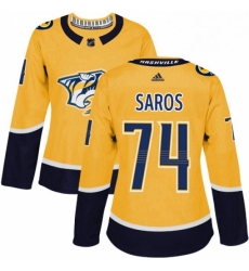 Womens Adidas Nashville Predators 74 Juuse Saros Authentic Gold Home NHL Jersey 