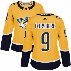 Womens Adidas Nashville Predators 9 Filip Forsberg Authentic Gold Home NHL Jersey 