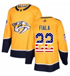 Youth Adidas Nashville Predators 22 Kevin Fiala Authentic Gold USA Flag Fashion NHL Jersey 