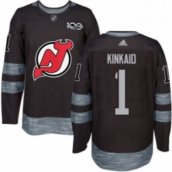 Mens Adidas New Jersey Devils 1 Keith Kinkaid Authentic Black 1917 2017 100th Anniversary NHL Jersey 