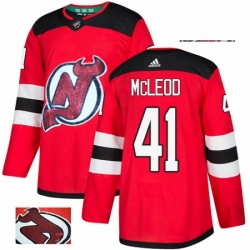 Mens Adidas New Jersey Devils 41 Michael McLeod Authentic Red Fashion Gold NHL Jersey 