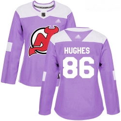 Devils #86 Jack Hughes Purple Authentic Fights Cancer Women Stitched Hockey Jersey