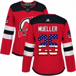 Womens Adidas New Jersey Devils 25 Mirco Mueller Authentic Red USA Flag Fashion NHL Jersey 