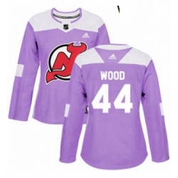 Womens Adidas New Jersey Devils 44 Miles Wood Authentic Purple Fights Cancer Practice NHL Jersey 