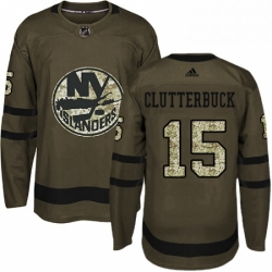 Mens Adidas New York Islanders 15 Cal Clutterbuck Authentic Green Salute to Service NHL Jersey 