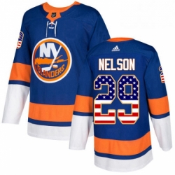 Mens Adidas New York Islanders 29 Brock Nelson Authentic Royal Blue USA Flag Fashion NHL Jersey 