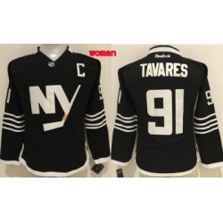 Islanders #91 John Tavares Black Alternate Womens Stitched NHL Jersey