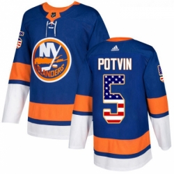 Youth Adidas New York Islanders 5 Denis Potvin Authentic Royal Blue USA Flag Fashion NHL Jersey 