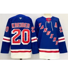 Men New York Rangers 20 Chris Kreider Royal 2024 25 Home With A Patch Stitched Hockey Jersey