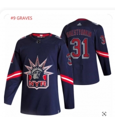 Men New York Rangers #9 Adam Graves Navy 2020 2021 Reverse Edition Stitched Jersey