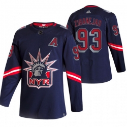 Men New York Rangers 93 Mika Zibanejad Navy Adidas 2020 21 Reverse Retro Alternate NHL Jersey