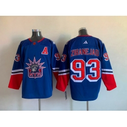 Men New York Rangers Mika Zibanejad #93 Blue 2022 Reverse Retro Stitched Jersey