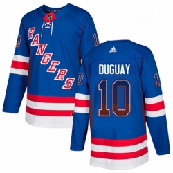 Mens Adidas New York Rangers 10 Ron Duguay Authentic Royal Blue Drift Fashion NHL Jersey 