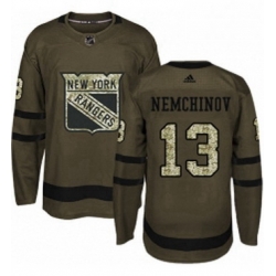 Mens Adidas New York Rangers 13 Sergei Nemchinov Authentic Green Salute to Service NHL Jersey 