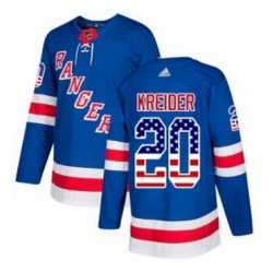 Mens Adidas New York Rangers 20 Chris Kreider Authentic Royal Blue USA Flag Fashion NHL Jersey 