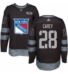 Mens Adidas New York Rangers 28 Paul Carey Authentic Black 1917 2017 100th Anniversary NHL Jersey 