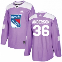 Mens Adidas New York Rangers 36 Glenn Anderson Authentic Purple Fights Cancer Practice NHL Jersey 