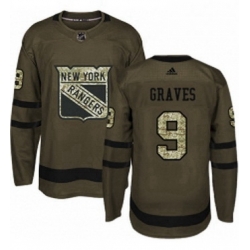 Mens Adidas New York Rangers 9 Adam Graves Authentic Green Salute to Service NHL Jersey 