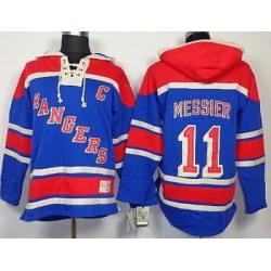 New York Rangers 11 Mark Messier Blue Lace-Up Jersey Hoodies