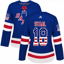 Womens Adidas New York Rangers 18 Marc Staal Authentic Royal Blue USA Flag Fashion NHL Jersey 