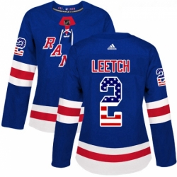 Womens Adidas New York Rangers 2 Brian Leetch Authentic Royal Blue USA Flag Fashion NHL Jersey 