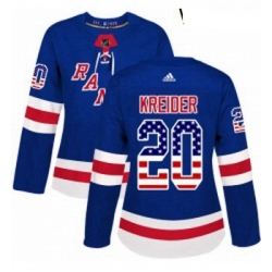 Womens Adidas New York Rangers 20 Chris Kreider Authentic Royal Blue USA Flag Fashion NHL Jersey 